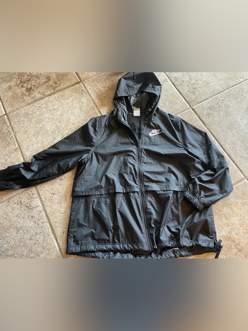 Nike Black Windbreaker Raincoat with White Logo